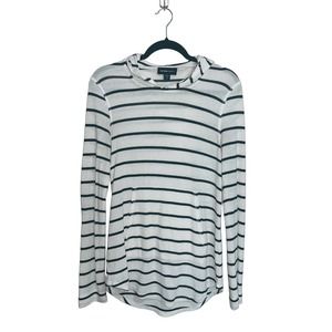 Fifteen Twenty Long Sleeve Striped Hoodie Kangaroo Pocket White Black Stripe